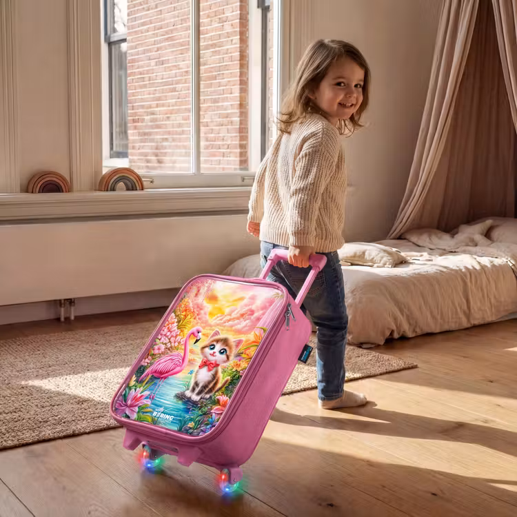 Kinderkoffer Rosa - Kätzchen mit Flamingo im tropischen Blumenparadies — 2