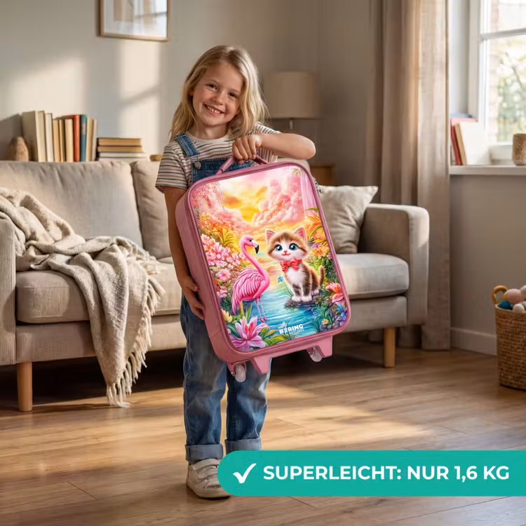 Kinderkoffer Rosa - Kätzchen mit Flamingo im tropischen Blumenparadies — 3