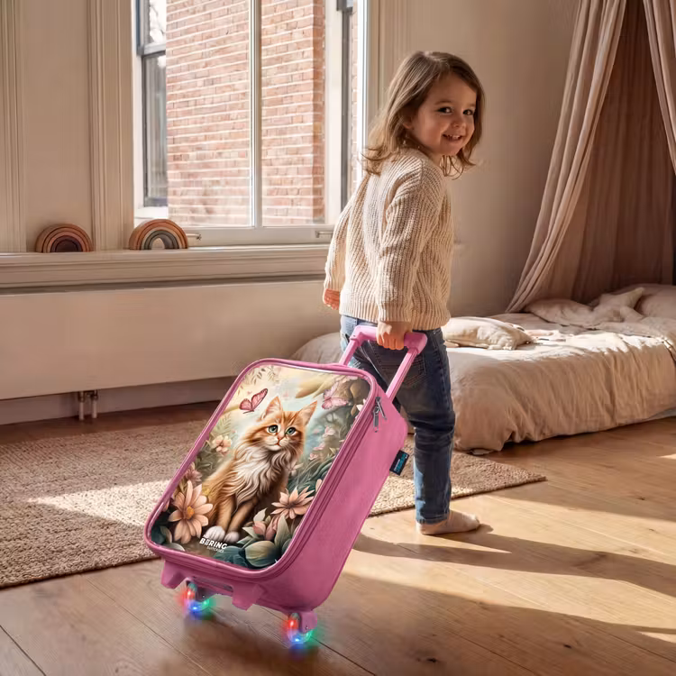 Kinderkoffer Rosa - Katze im Blumenfeld mit rosa Schmetterlingen. — 2