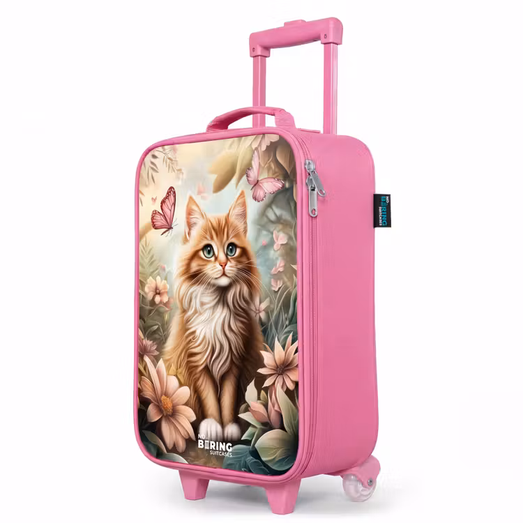 Kinderkoffer Rosa - Katze im Blumenfeld mit rosa Schmetterlingen. — 8