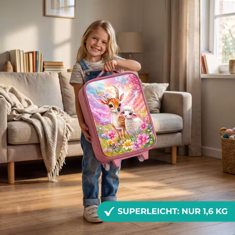 Kinderkoffer Rosa - Kleines Reh mit einem Lamm in einem pastellfarbenen Blumenfeld — 3