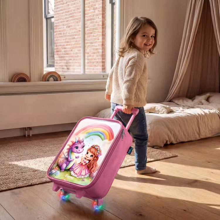 Kinderkoffer Rosa - Mädchen mit lila Drache unter Regenbogen — 2