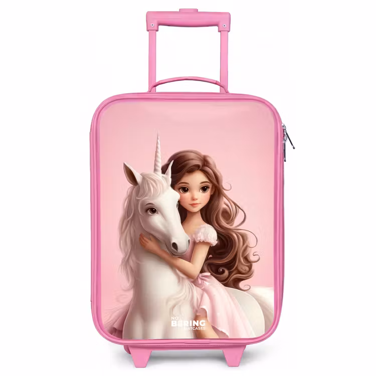 Kinderkoffer Rosa - Mädchen mit weißem Einhorn auf rosa Hintergrund — 1