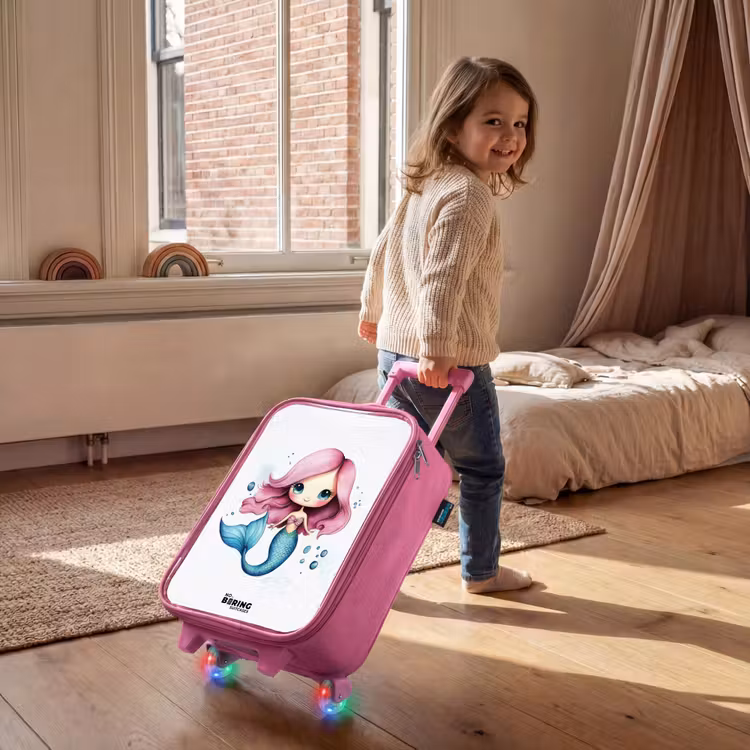 Kinderkoffer Rosa - Meerjungfrau mit rosa Haaren und blauem Schwanz zwischen Blasen — 2