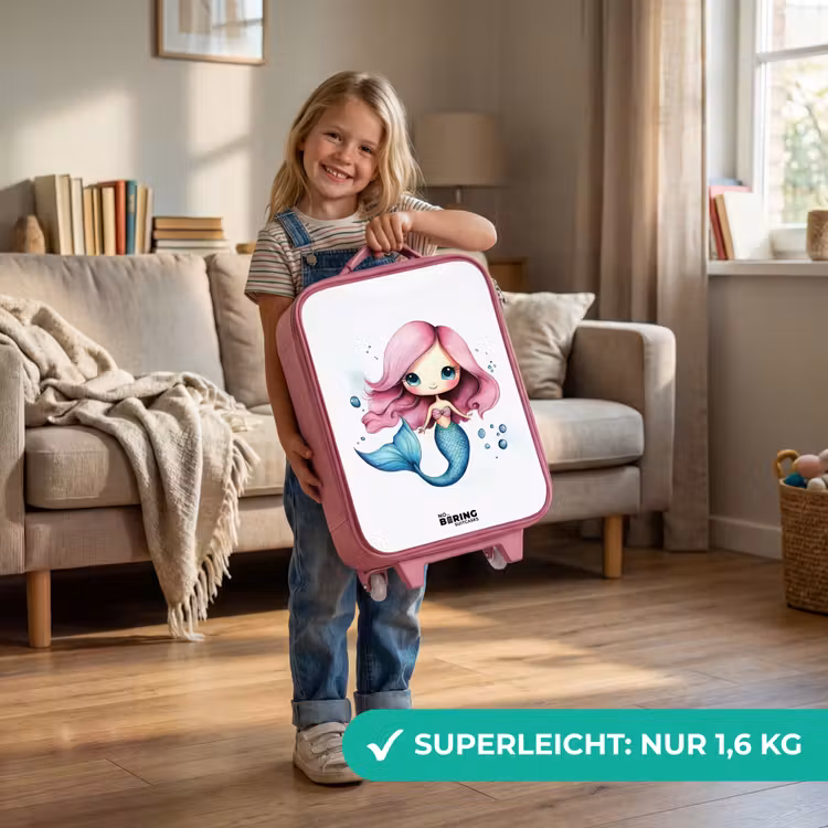 Kinderkoffer Rosa - Meerjungfrau mit rosa Haaren und blauem Schwanz zwischen Blasen — 3