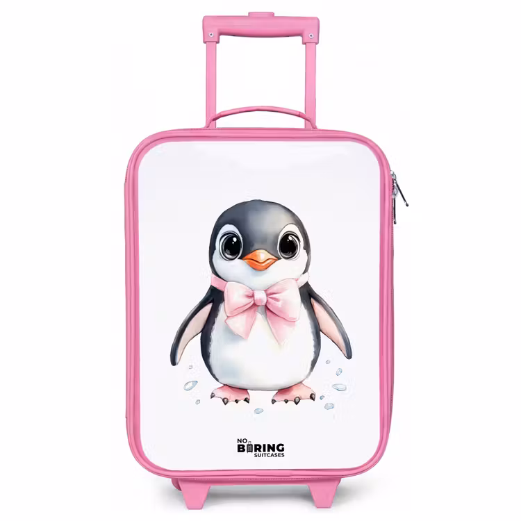 Kinderkoffer Rosa - Pinguin mit rosa Schleife und Eistropfen — 1