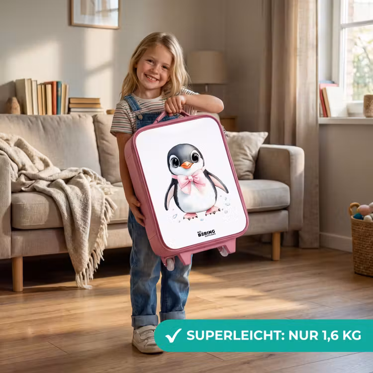 Kinderkoffer Rosa - Pinguin mit rosa Schleife und Eistropfen — 3