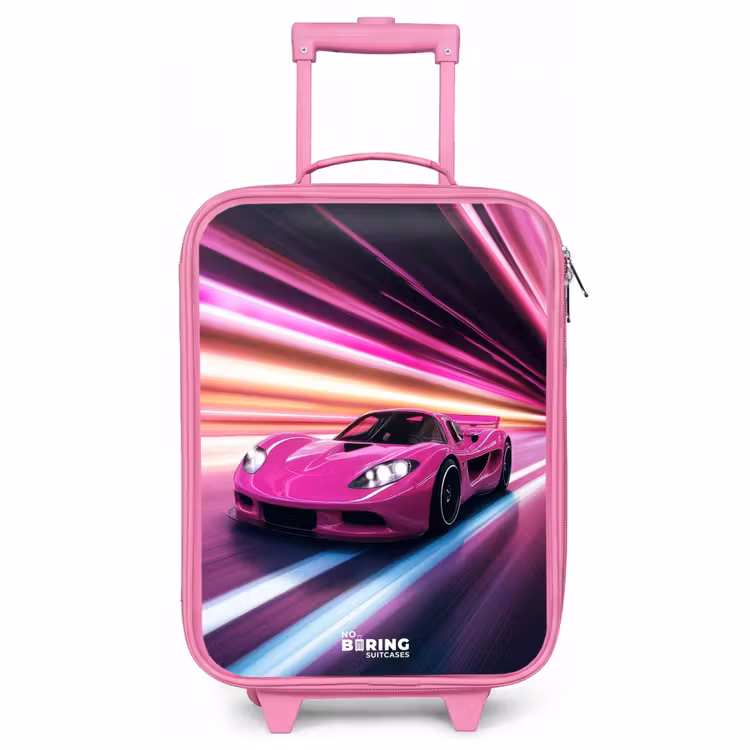 Kinderkoffer Rosa - Rosa Rennwagen blinkt durch Neonlicht — 1