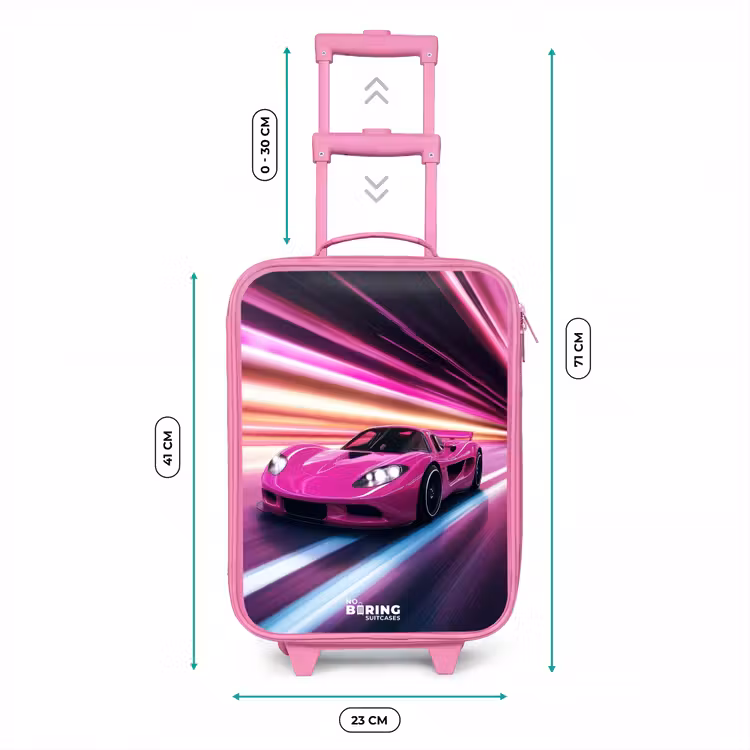 Kinderkoffer Rosa - Rosa Rennwagen blinkt durch Neonlicht — 7
