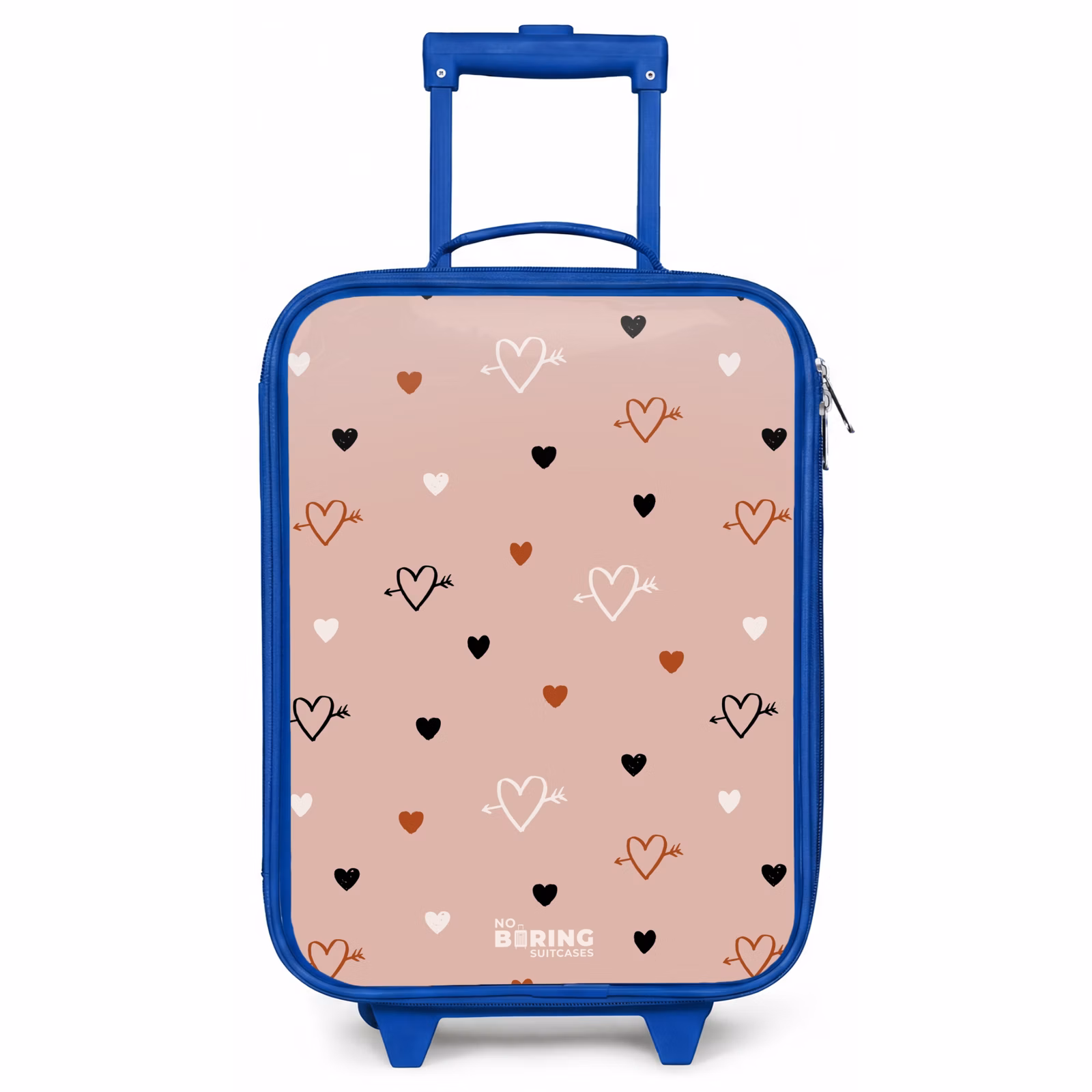 Kinderkoffer Blau - Herzen mit Pfeilen in Schwarz, Weiß und Rosa — 1