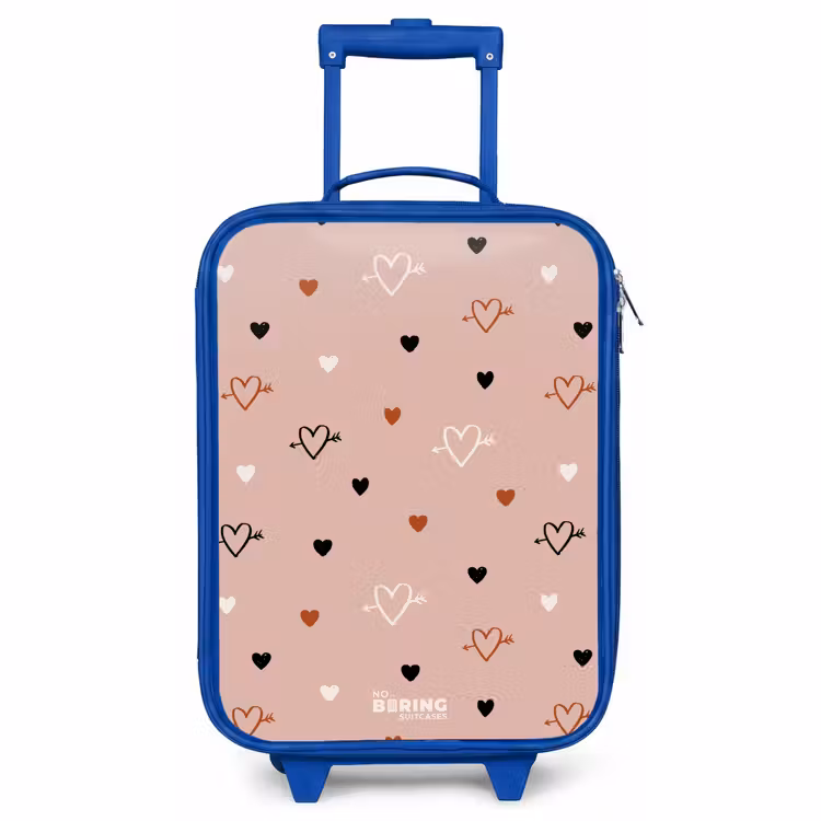 Kinderkoffer Blau - Herzen mit Pfeilen in Schwarz, Weiß und Rosa — 1