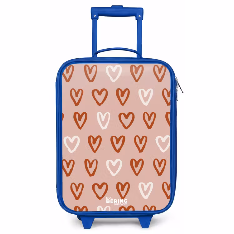 Kinderkoffer Blau - Herzmuster in Rosa und Weiß — 1