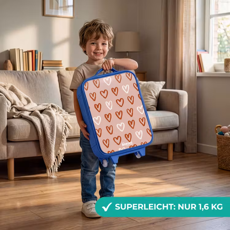 Kinderkoffer Blau - Herzmuster in Rosa und Weiß — 3