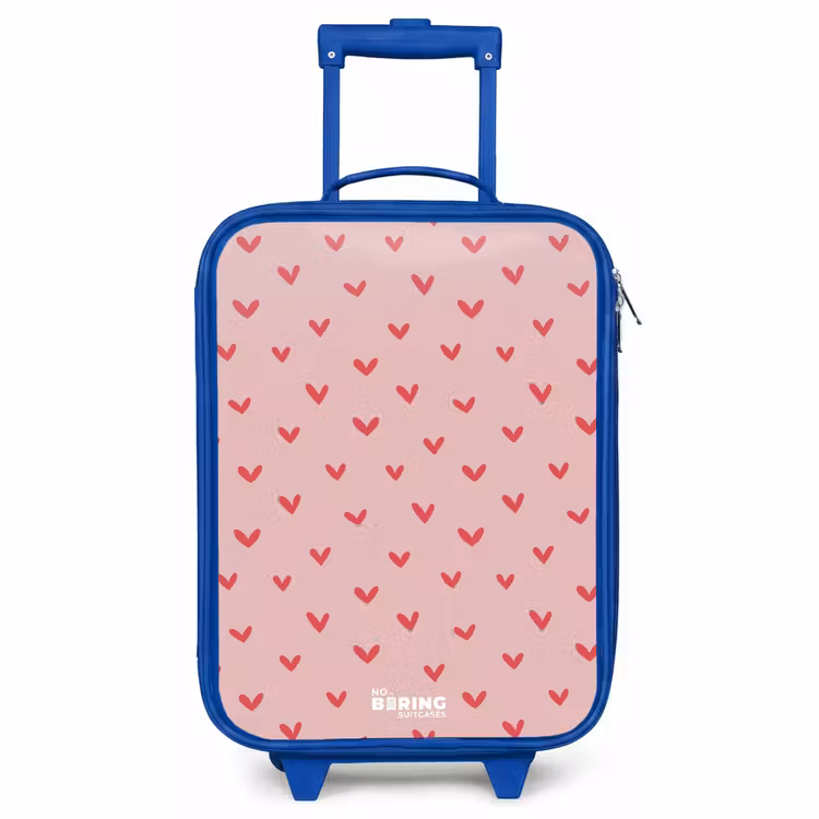 Kinderkoffer Blau - Herzmuster mit rosa Farben — 1