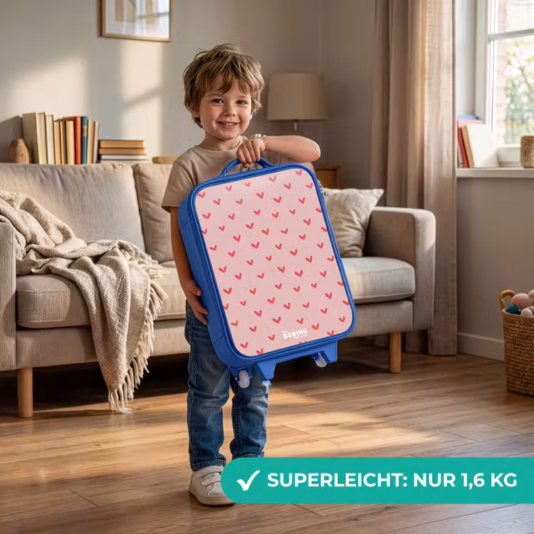 Kinderkoffer Blau - Herzmuster mit rosa Farben — 3