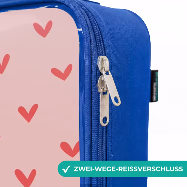 Kinderkoffer Blau - Herzmuster mit rosa Farben — 5