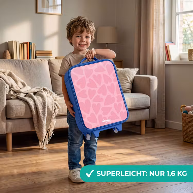 Kinderkoffer Blau - Rosa Herzen Muster — 3