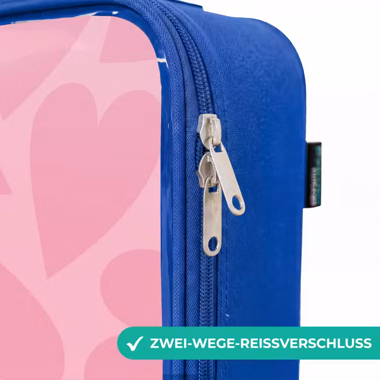 Kinderkoffer Blau - Rosa Herzen Muster — 5