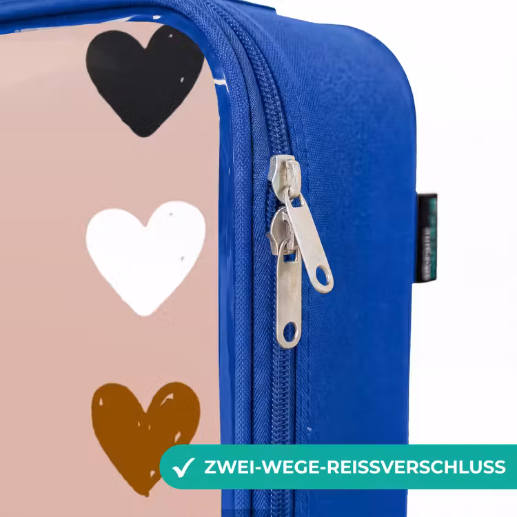 Kinderkoffer Blau - Schwarzes, weißes und braunes Herzmuster auf altrosa Hintergrund — 5