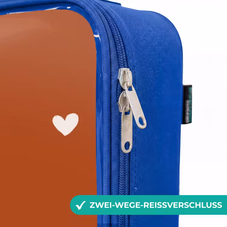Kinderkoffer Blau - Weißes Herzmuster auf orange-braunem Hintergrund — 5