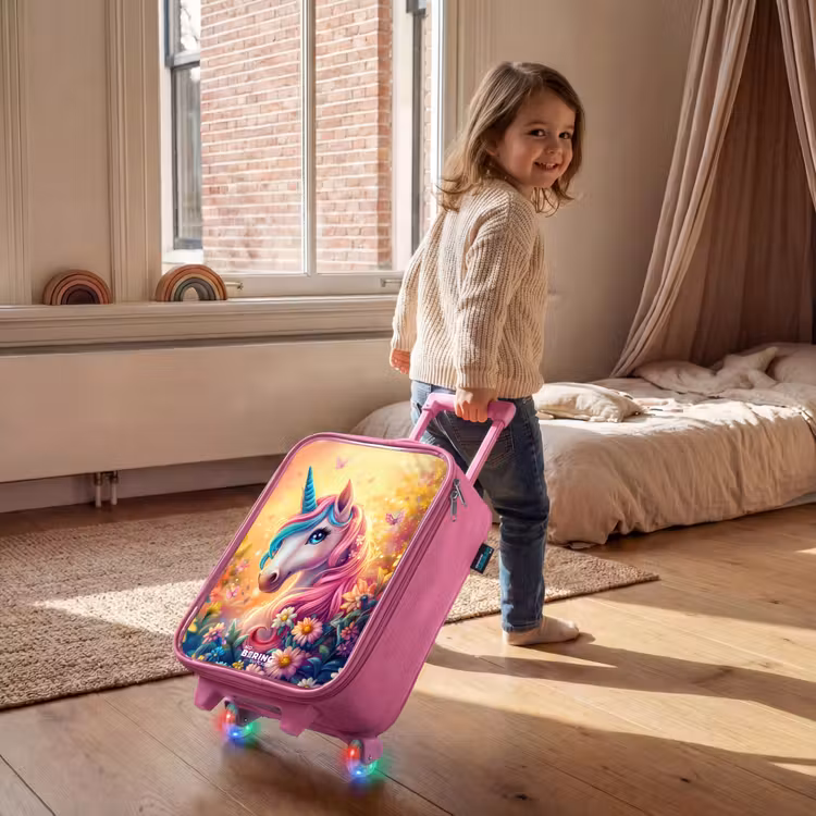 Kinderkoffer Rosa - Einhorn mit bunten Blumen — 2