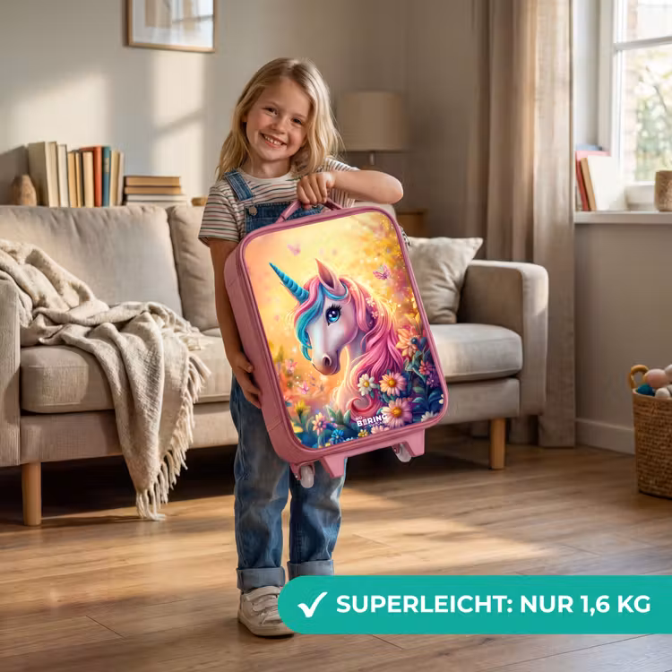Kinderkoffer Rosa - Einhorn mit bunten Blumen — 3