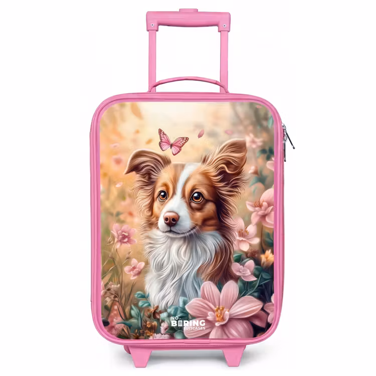 Kinderkoffer Rosa - Hund im Blumenfeld mit Schmetterlingen — 1