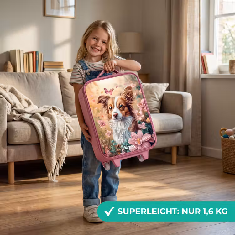 Kinderkoffer Rosa - Hund im Blumenfeld mit Schmetterlingen — 3
