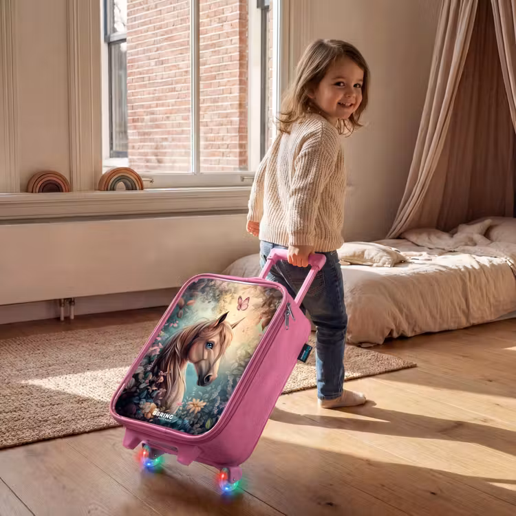 Kinderkoffer Rosa - Pferd mit Schmetterlingen im Blumengarten — 2