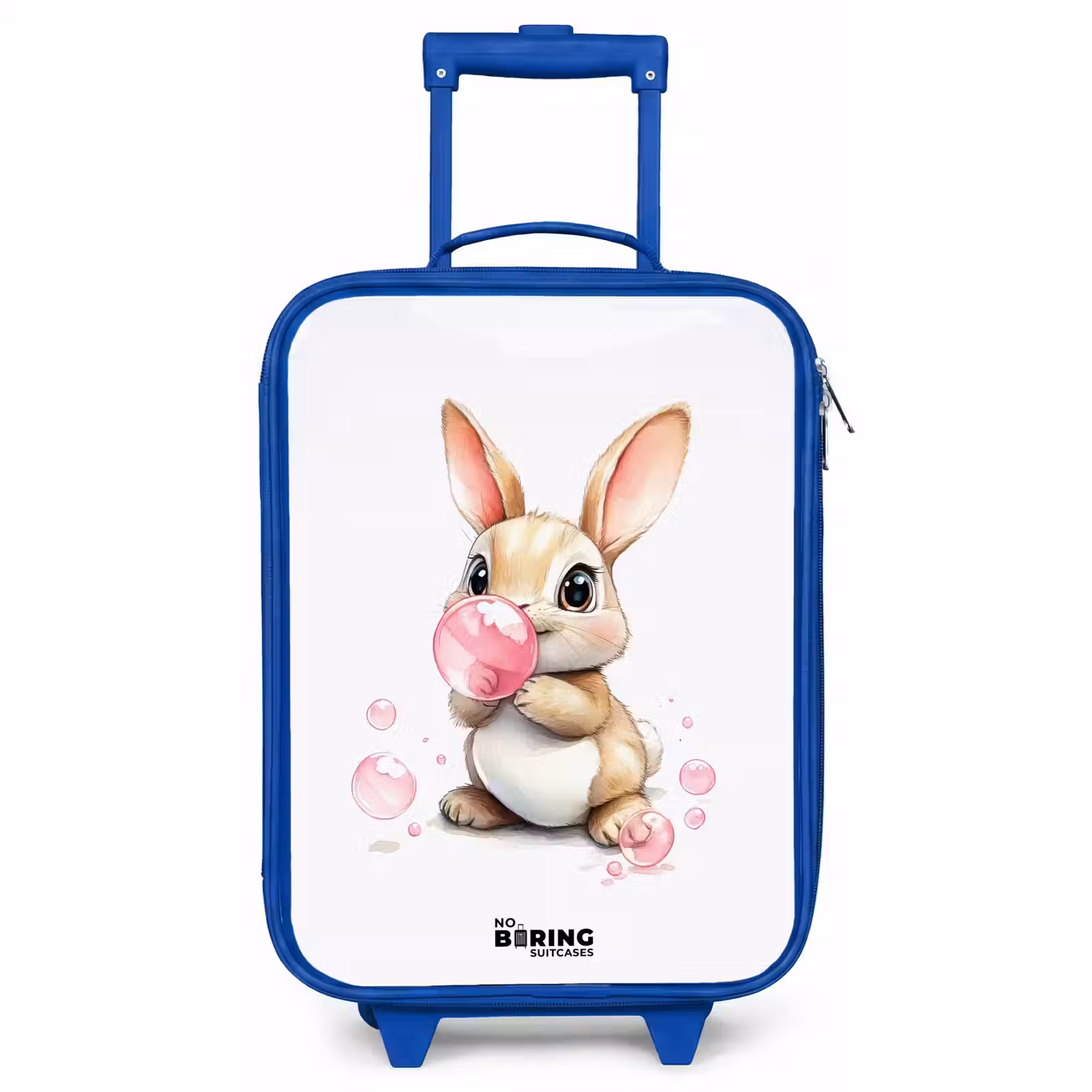 Kinderkoffer Blau - Brauner Hase mit rosa Blasen — 1