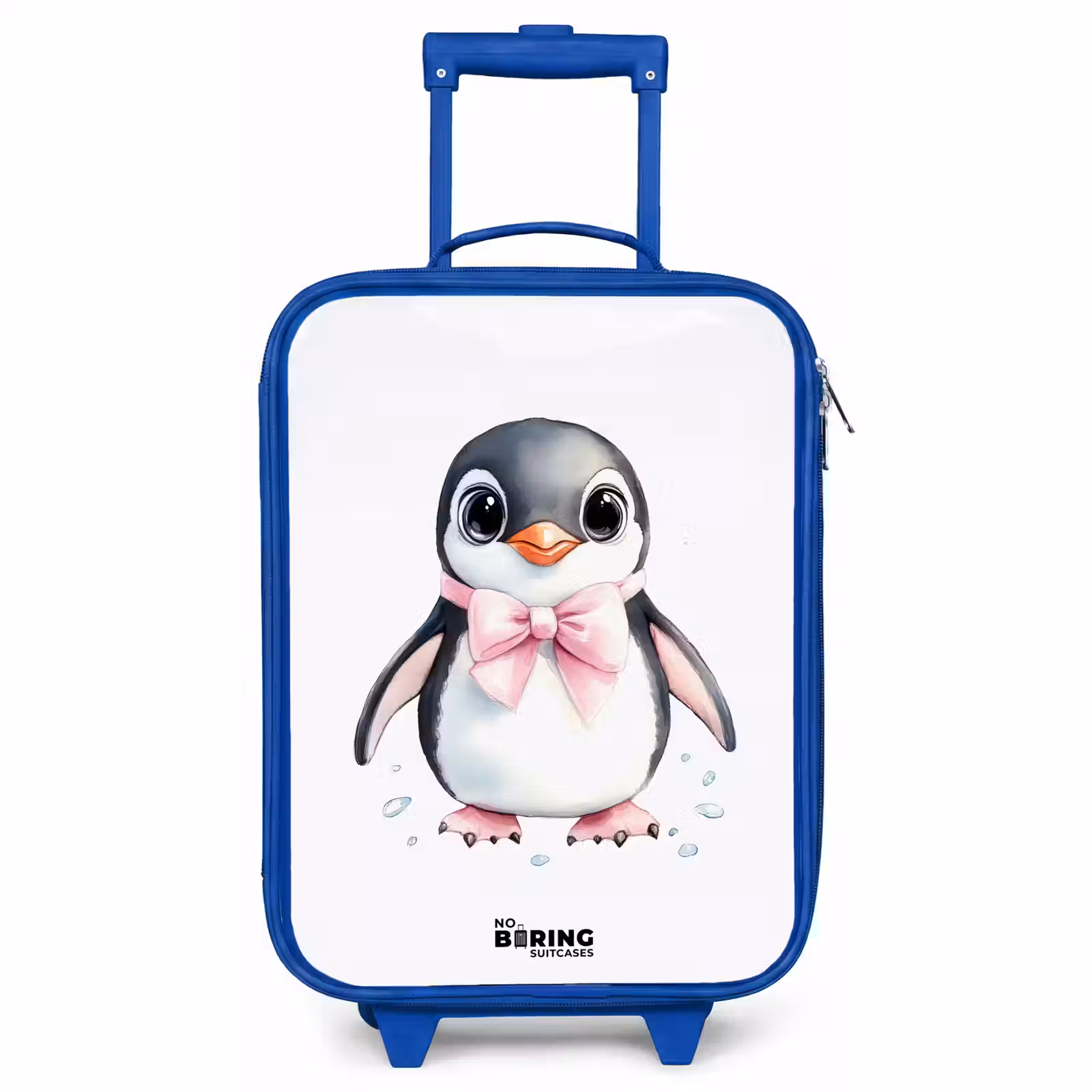 Kinderkoffer Blau - Pinguin mit rosa Schleife und Eistropfen — 1