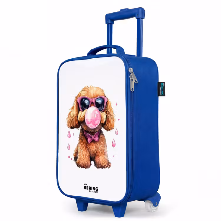 Kinderkoffer Blau - Brauner Hund mit rosa Brille und Kaugummi — 8