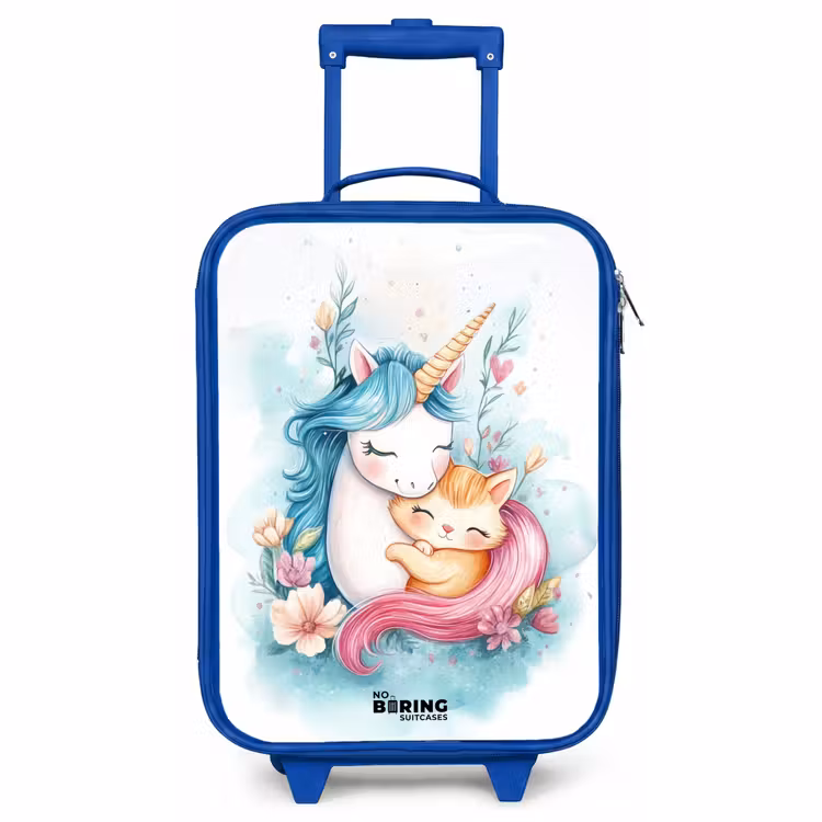 Kinderkoffer Blau - Einhorn mit blauer Mähne und orangefarbenem Kätzchen — 1