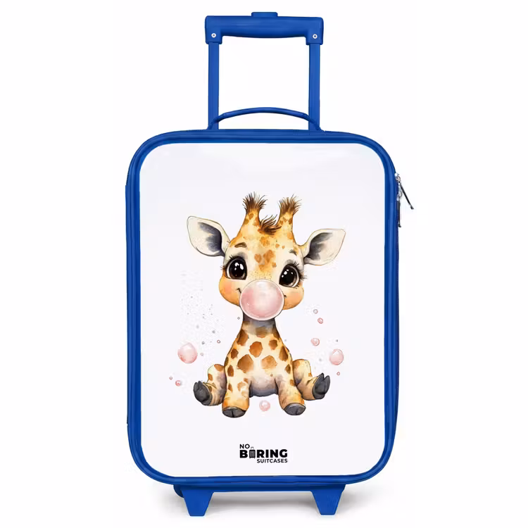Kinderkoffer Blau - Giraffe mit rosa Gummitier — 1