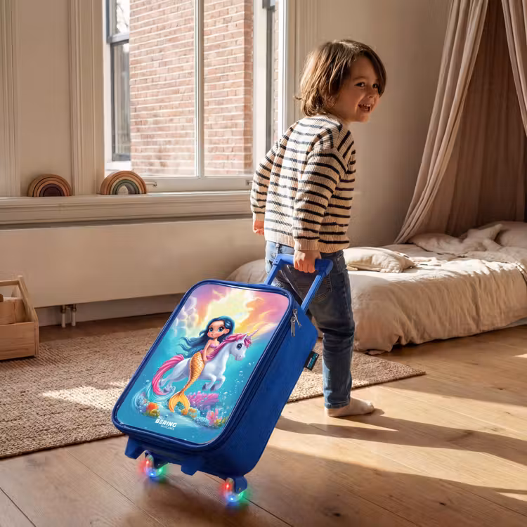 Kinderkoffer Blau - Goldschwänzige Meerjungfrau mit weißem Einhorn — 2