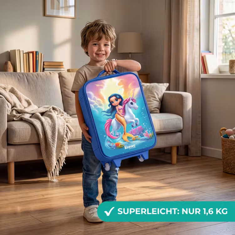 Kinderkoffer Blau - Goldschwänzige Meerjungfrau mit weißem Einhorn — 3