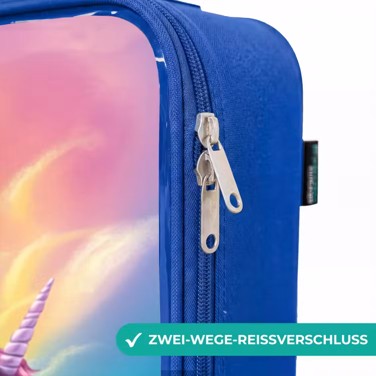 Kinderkoffer Blau - Goldschwänzige Meerjungfrau mit weißem Einhorn — 5