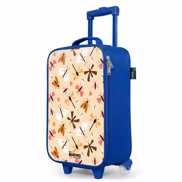 Kinderkoffer Blau - Insektenmuster in Braun, Rosa und Orange auf beigem Hintergrund — 8