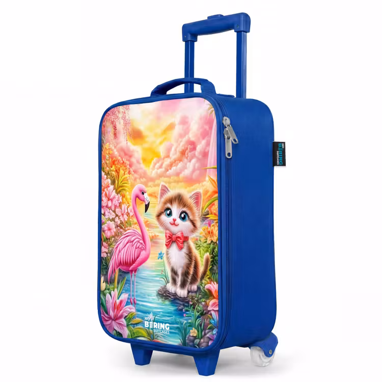 Kinderkoffer Blau - Kätzchen mit Flamingo im tropischen Blumenparadies — 8