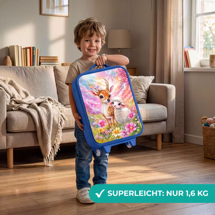 Kinderkoffer Blau - Kleines Reh mit einem Lamm in einem pastellfarbenen Blumenfeld — 3
