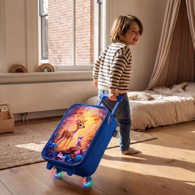Kinderkoffer Blau - Kleines Reh und Eule in einem rosa Märchenwald — 2