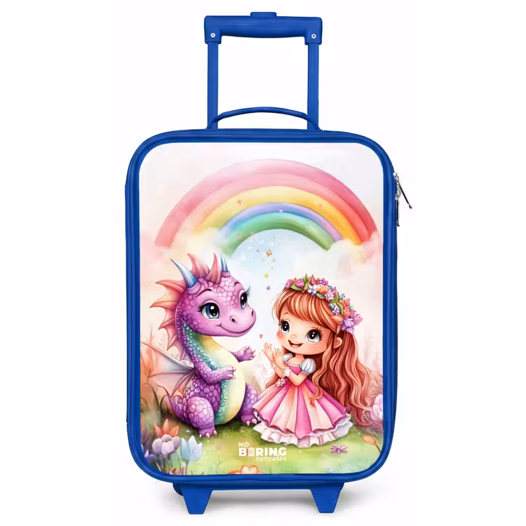 Kinderkoffer Blau - Mädchen mit lila Drache unter Regenbogen — 1