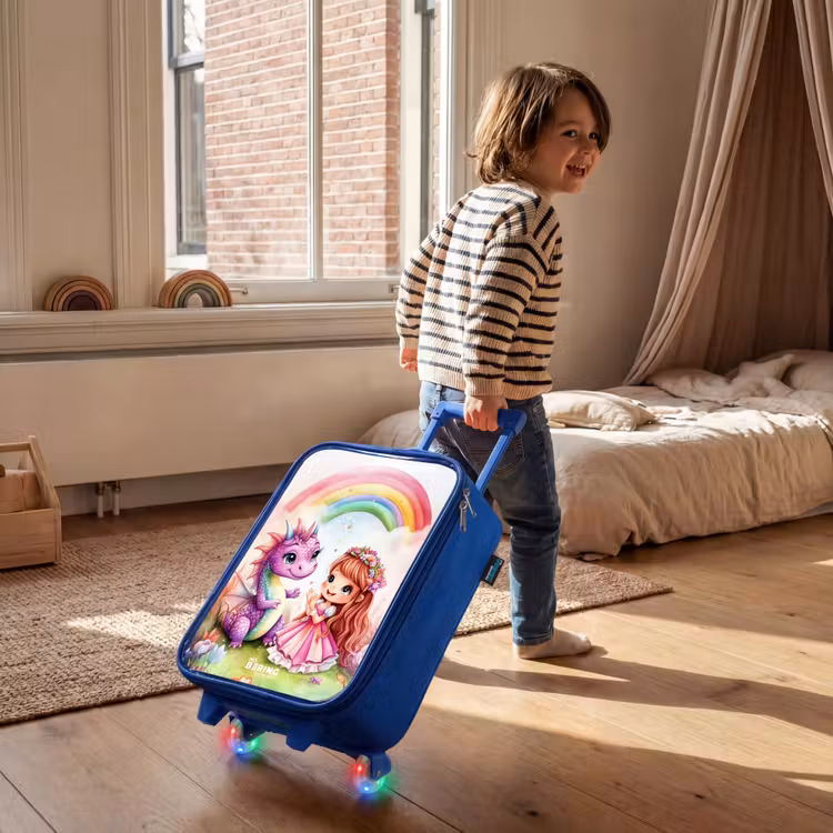 Kinderkoffer Blau - Mädchen mit lila Drache unter Regenbogen — 2
