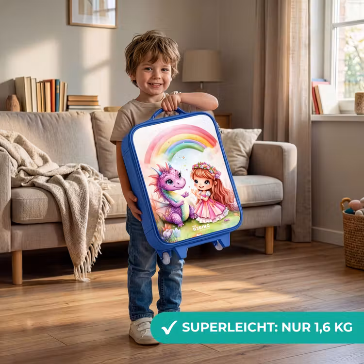 Kinderkoffer Blau - Mädchen mit lila Drache unter Regenbogen — 3