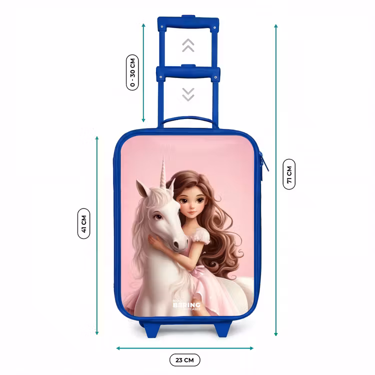 Kinderkoffer Blau - Mädchen mit weißem Einhorn auf rosa Hintergrund — 7