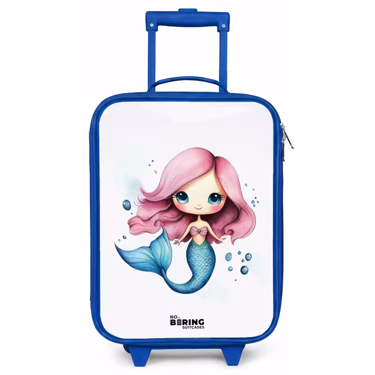Kinderkoffer Blau - Meerjungfrau mit rosa Haaren und blauem Schwanz zwischen Blasen — 1