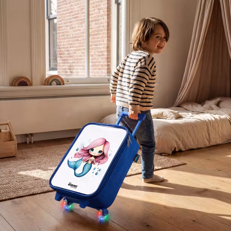 Kinderkoffer Blau - Meerjungfrau mit rosa Haaren und blauem Schwanz zwischen Blasen — 2