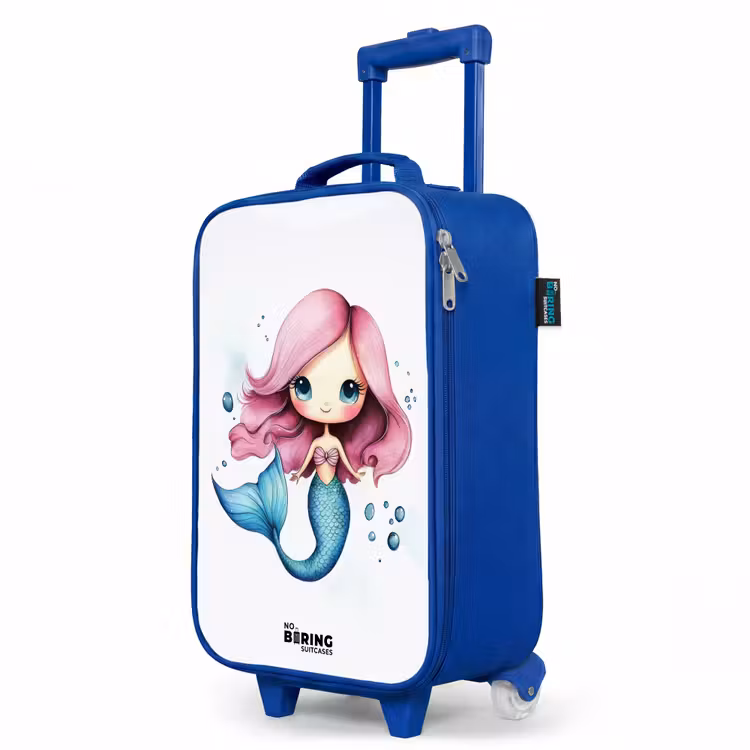 Kinderkoffer Blau - Meerjungfrau mit rosa Haaren und blauem Schwanz zwischen Blasen — 8