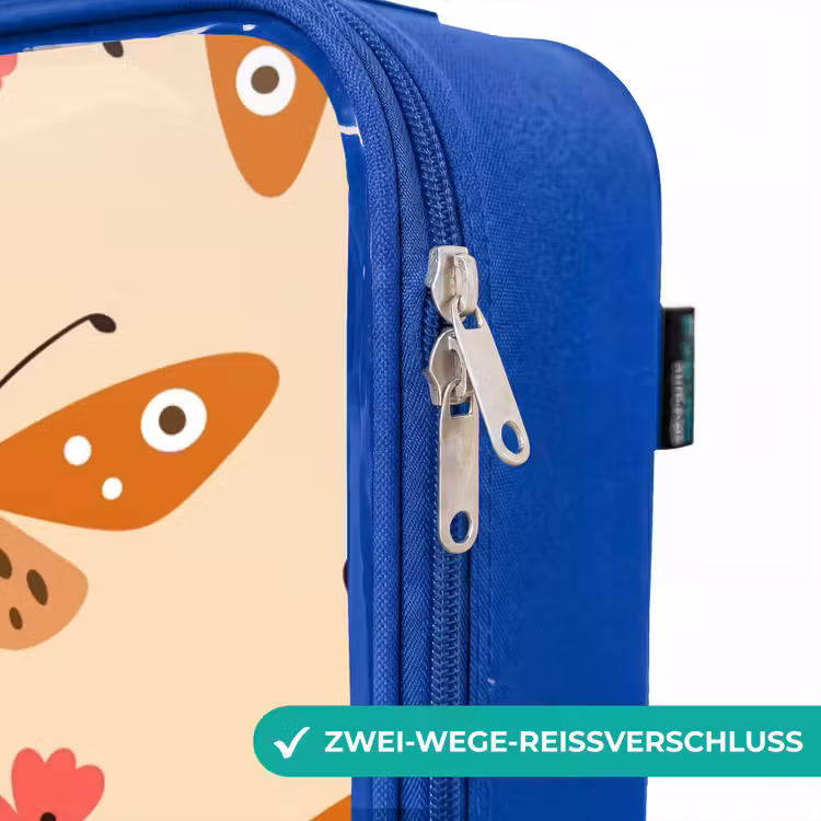 Kinderkoffer Blau - Orangefarbene Schmetterlinge und rosa Blumen auf beigem Hintergrund — 5