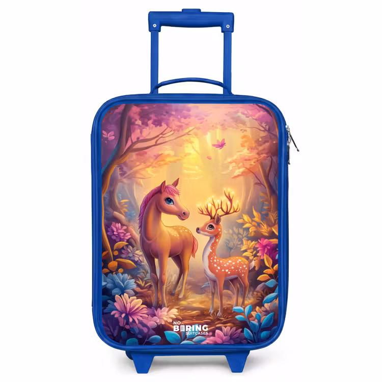 Kinderkoffer Blau - Pferd und Hirsch in einem rosa Märchenwald — 1